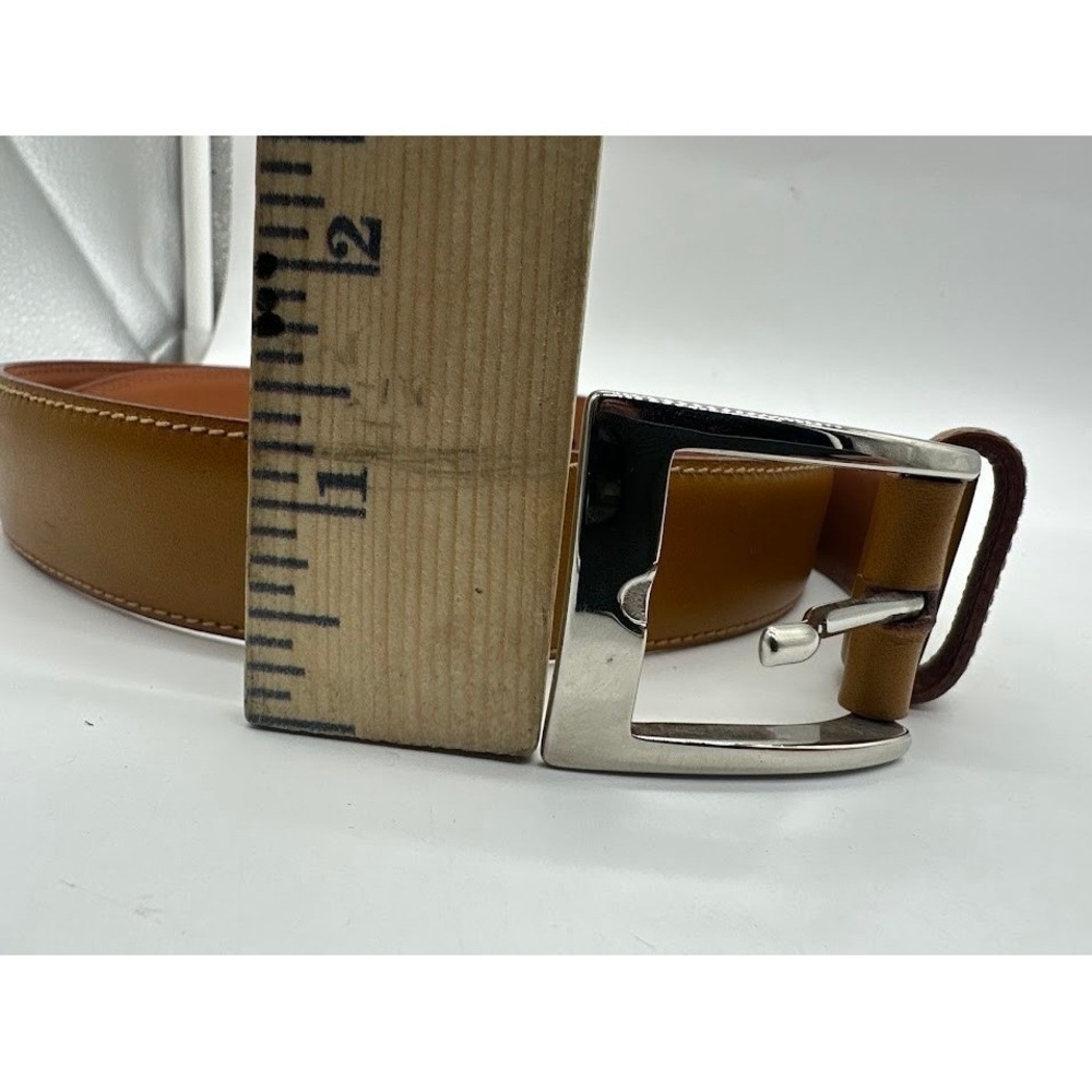 Canali Mens Tan Brown Genuine Leather Belt Made in Italy Size 85/100 Solid Brass